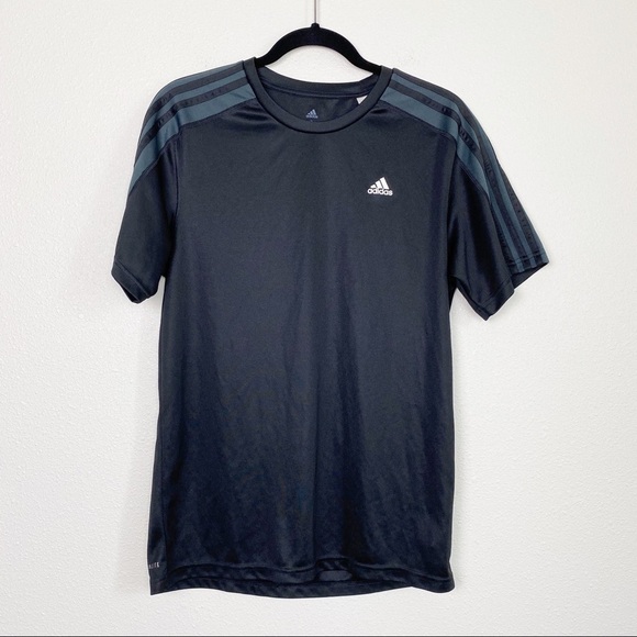 Adidas Black 3-Stripe Short Sleeve Climalite Tee - Picture 1 of 6